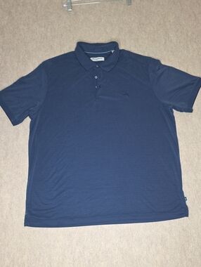 Tommy Bahama IslandZone Polo Shirt Mens XL Steel Blue Striped Short Sleeve.
